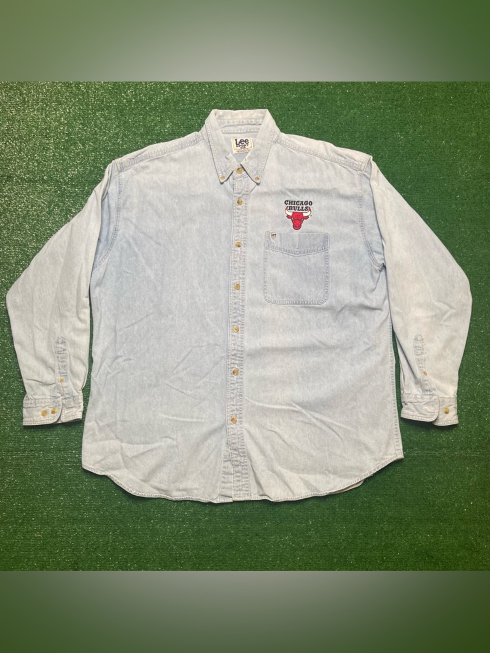 Lee Sports Light Blue Denim Button-Down Shirt with Chicago Bulls Logo